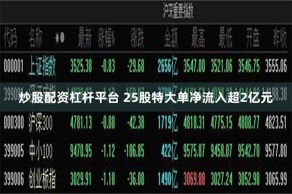 炒股配资杠杆平台 25股特大单净流入超2亿元
